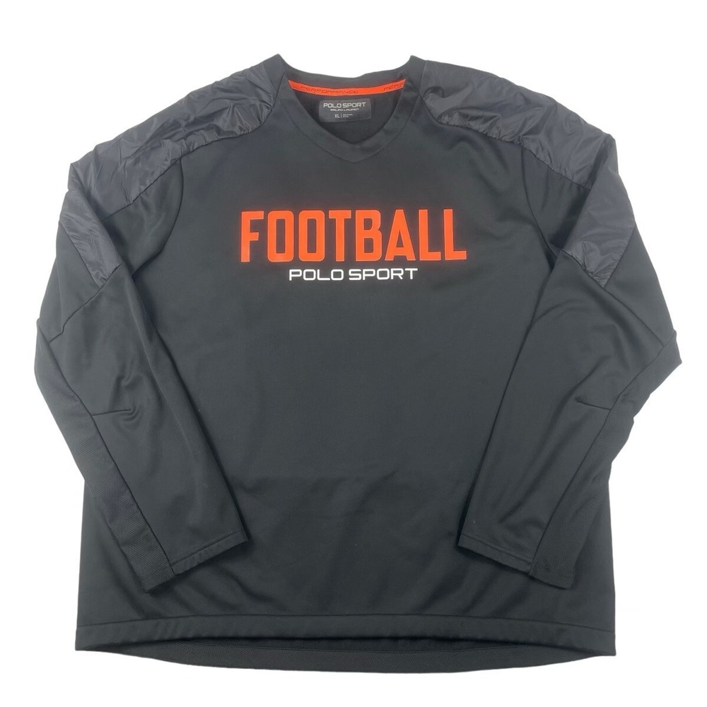 Polo Sport Ralph Lauren Black Orange Football Graphic Crewneck Sweater Mens XL